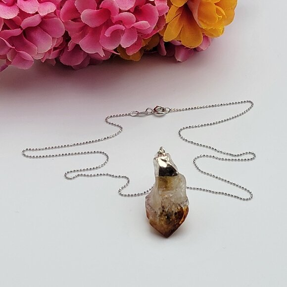 Jewelry - Vintage 925 Sterling Silver Diamond Cut Chain Rough Quartz Pendant Necklace 18"